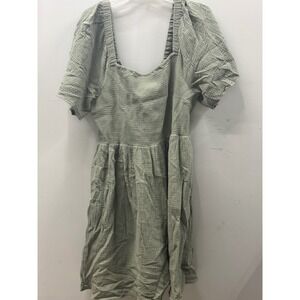 Madewell Square Neck Smocked Dress Womens 2X Green Double Gauze Tie Mini BoHo